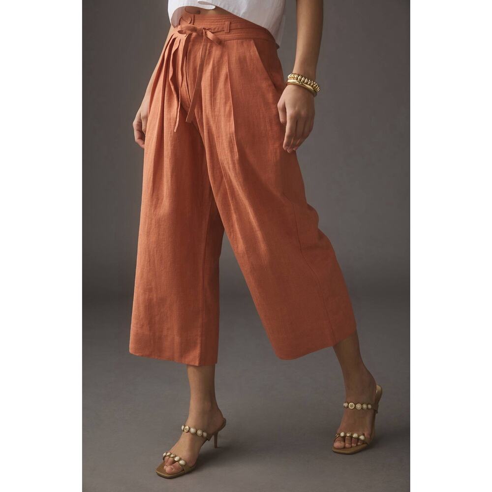 Antropologie Cropped Pants Pleated Wide Leg Womens Small Summer Clay